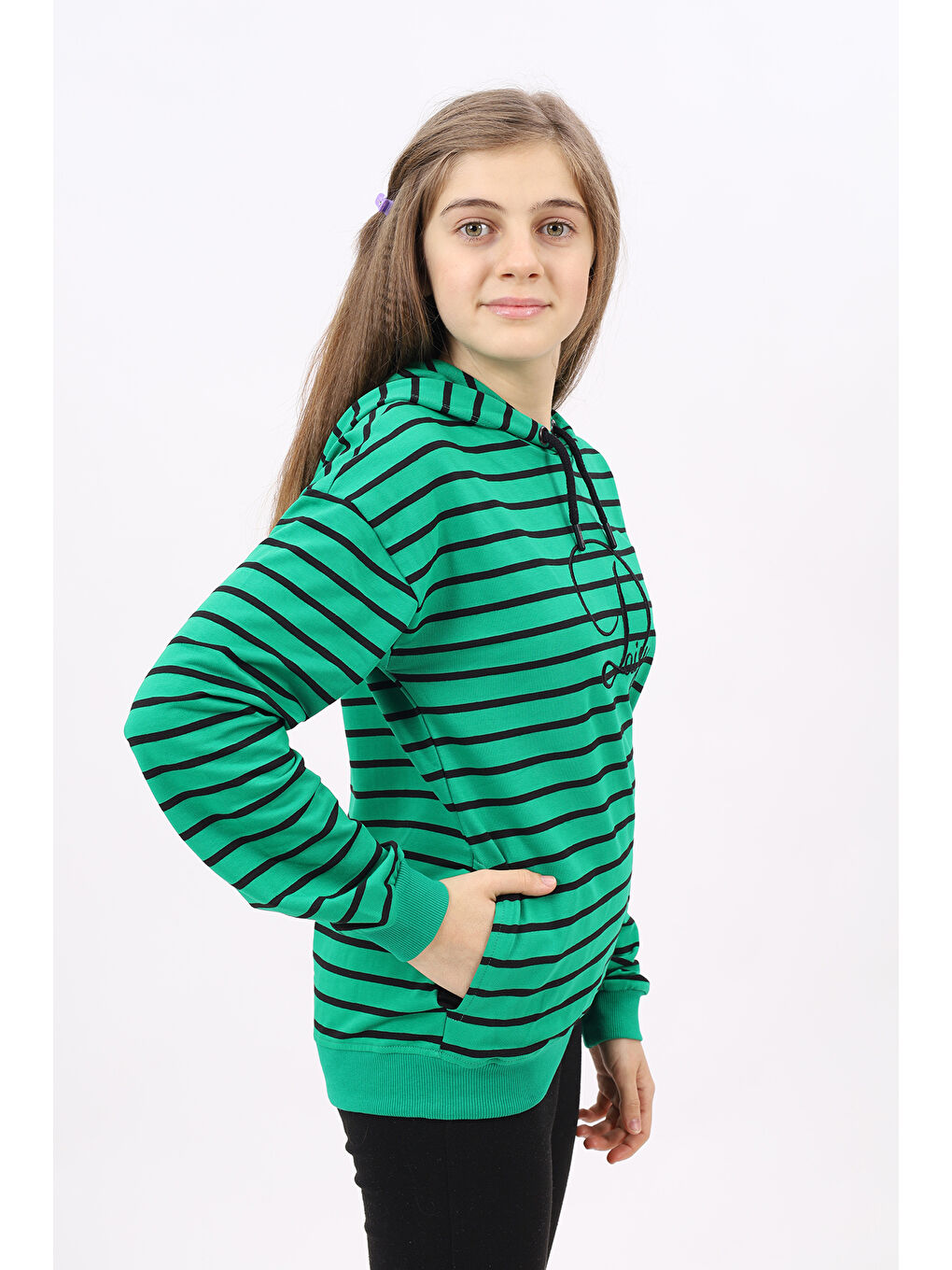 Yeşil Kız Çocuk Nakışlı Sweatshirt-1