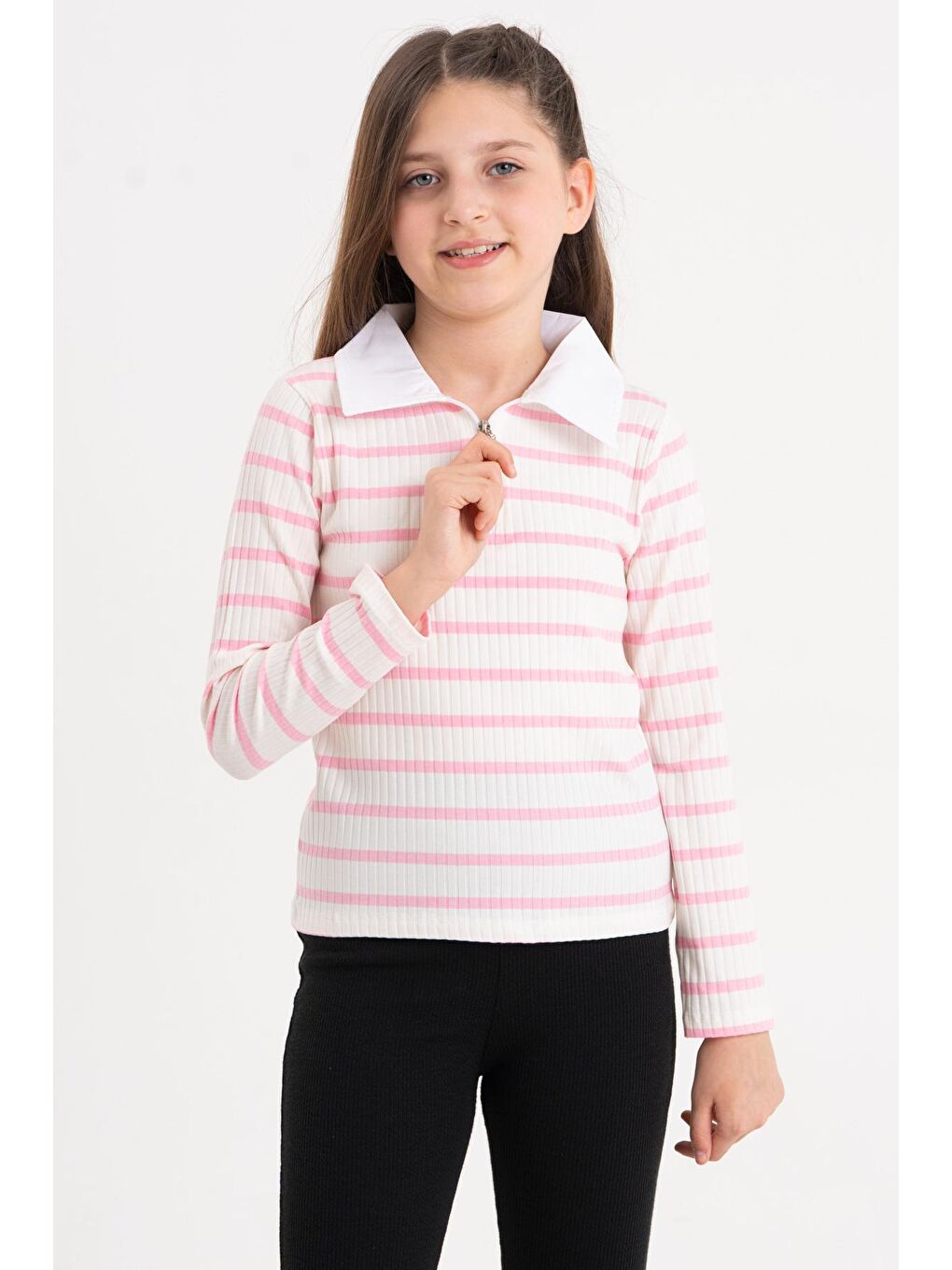 Kız Çocuk Pembe Fermuarlı 4-12 Yaş Sweatshirt - 23325-3