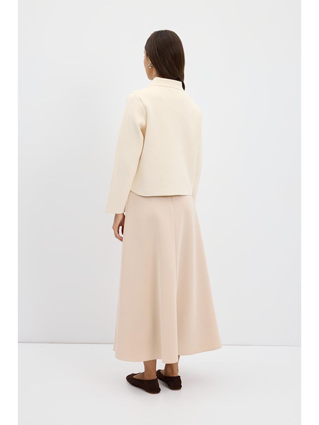 Ekru Düz Renk Midi Triko Hırka Kemik-5