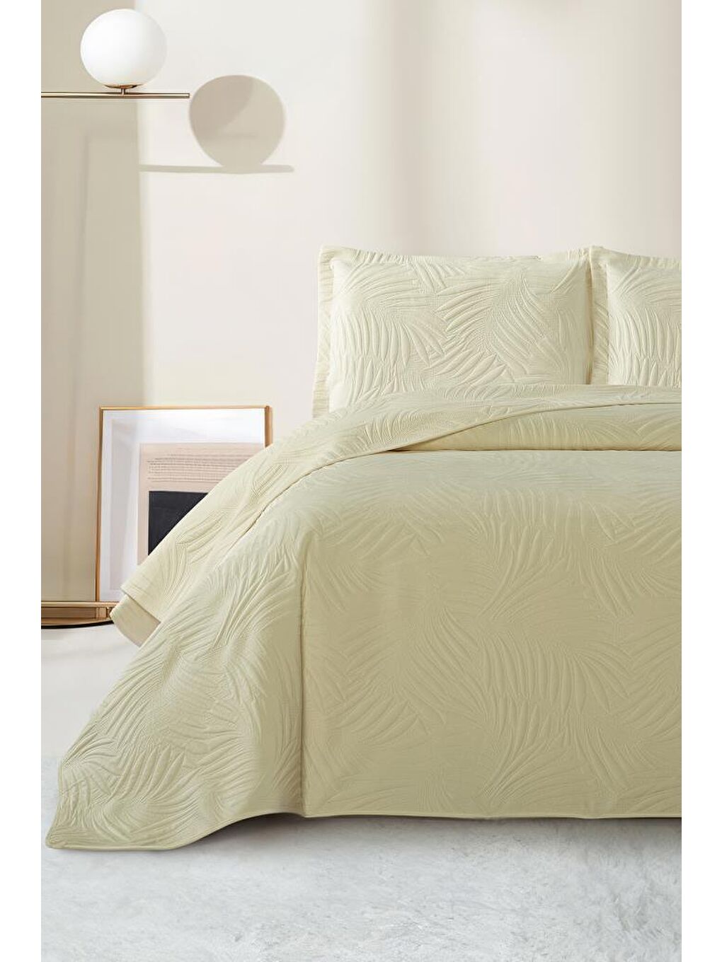 Ekru Münih Çift Kişilik Lüks Kadife 240x260 cm Yatak Örtüsü Krem