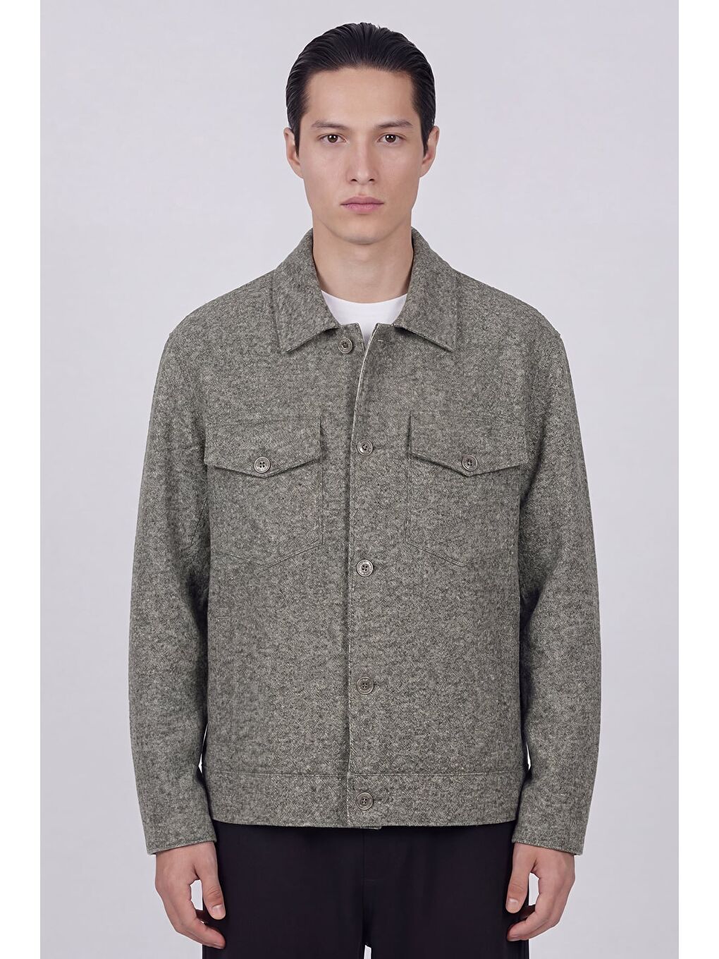 Giotelli Erkek Yeşil Normal Kesim Regular Fit Yünlü Dokuma Gömlek Yaka Düğmeli Mont