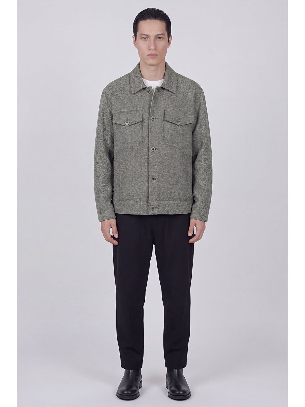 Giotelli Erkek Yeşil Normal Kesim Regular Fit Yünlü Dokuma Gömlek Yaka Düğmeli Mont-1