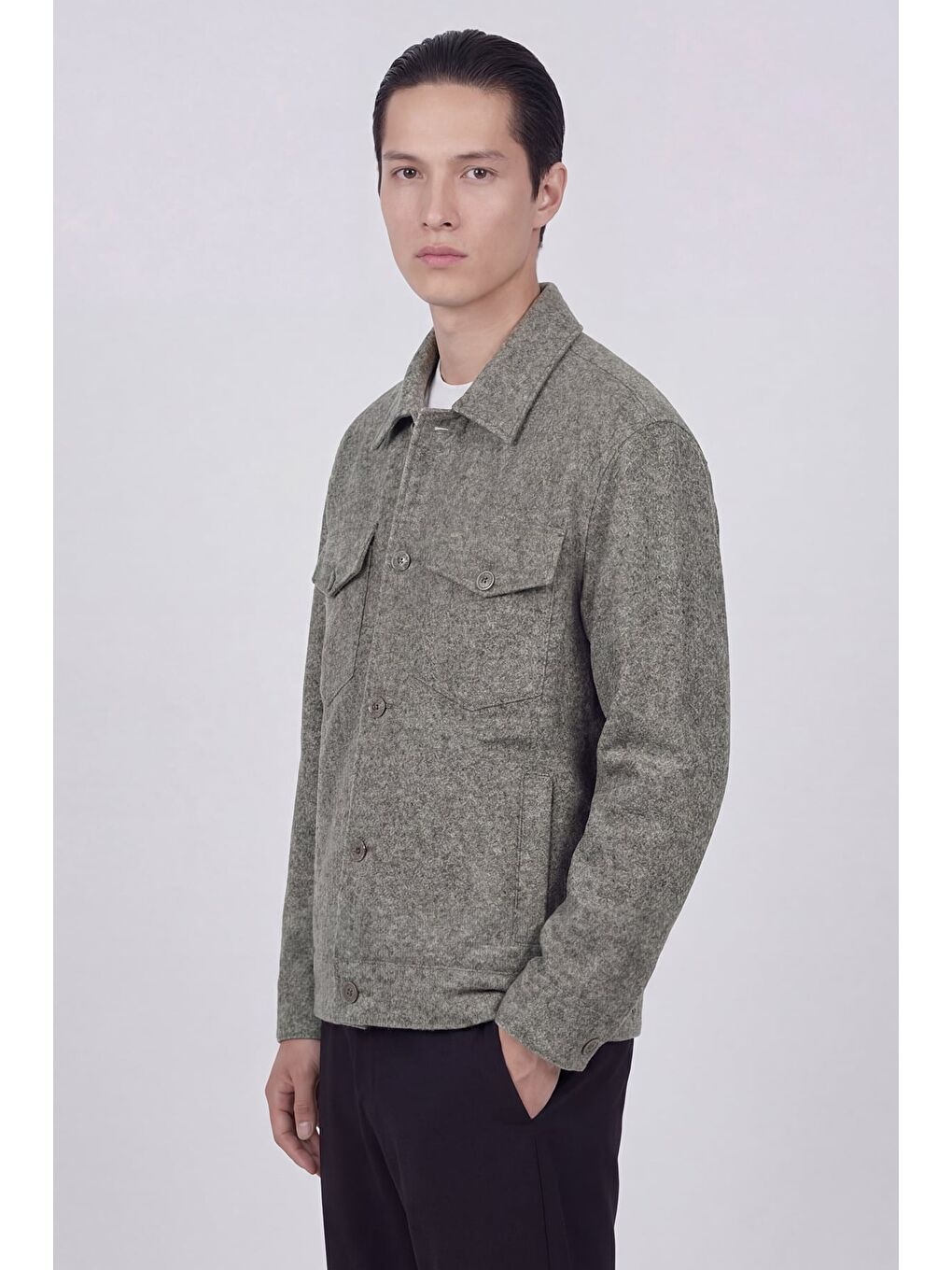 Giotelli Erkek Yeşil Normal Kesim Regular Fit Yünlü Dokuma Gömlek Yaka Düğmeli Mont-2