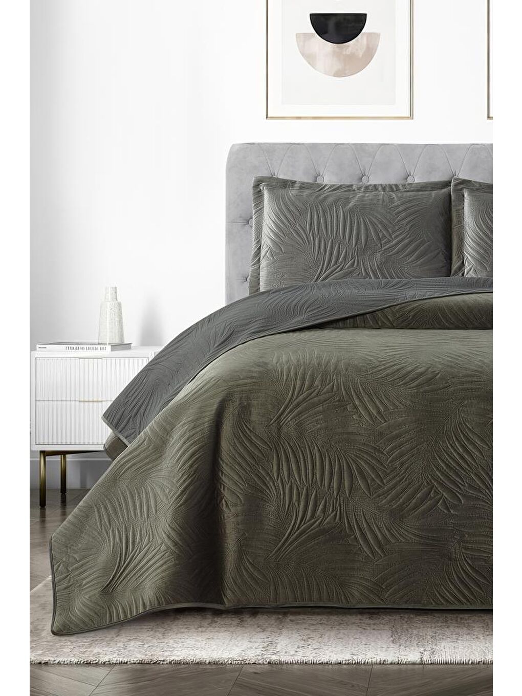 Münih Çift Kişilik Lüks Kadife 240x260 cm Yatak Örtüsü Antrasit