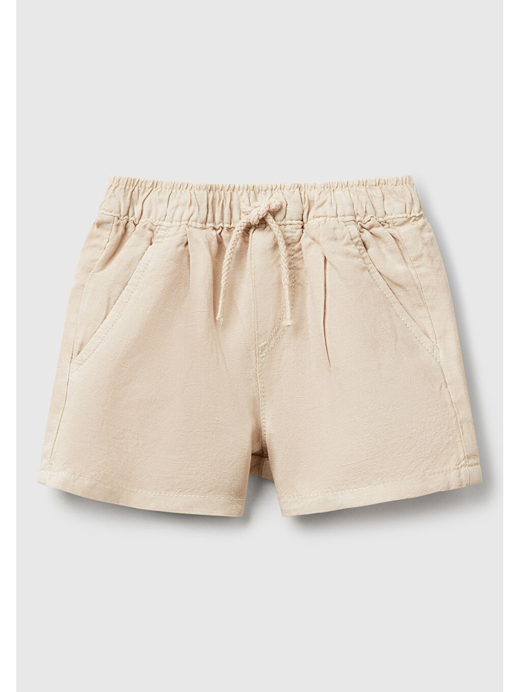 Bebek Bej Keten Karışımlı Sahte Cepli Büzgü İpli Şort