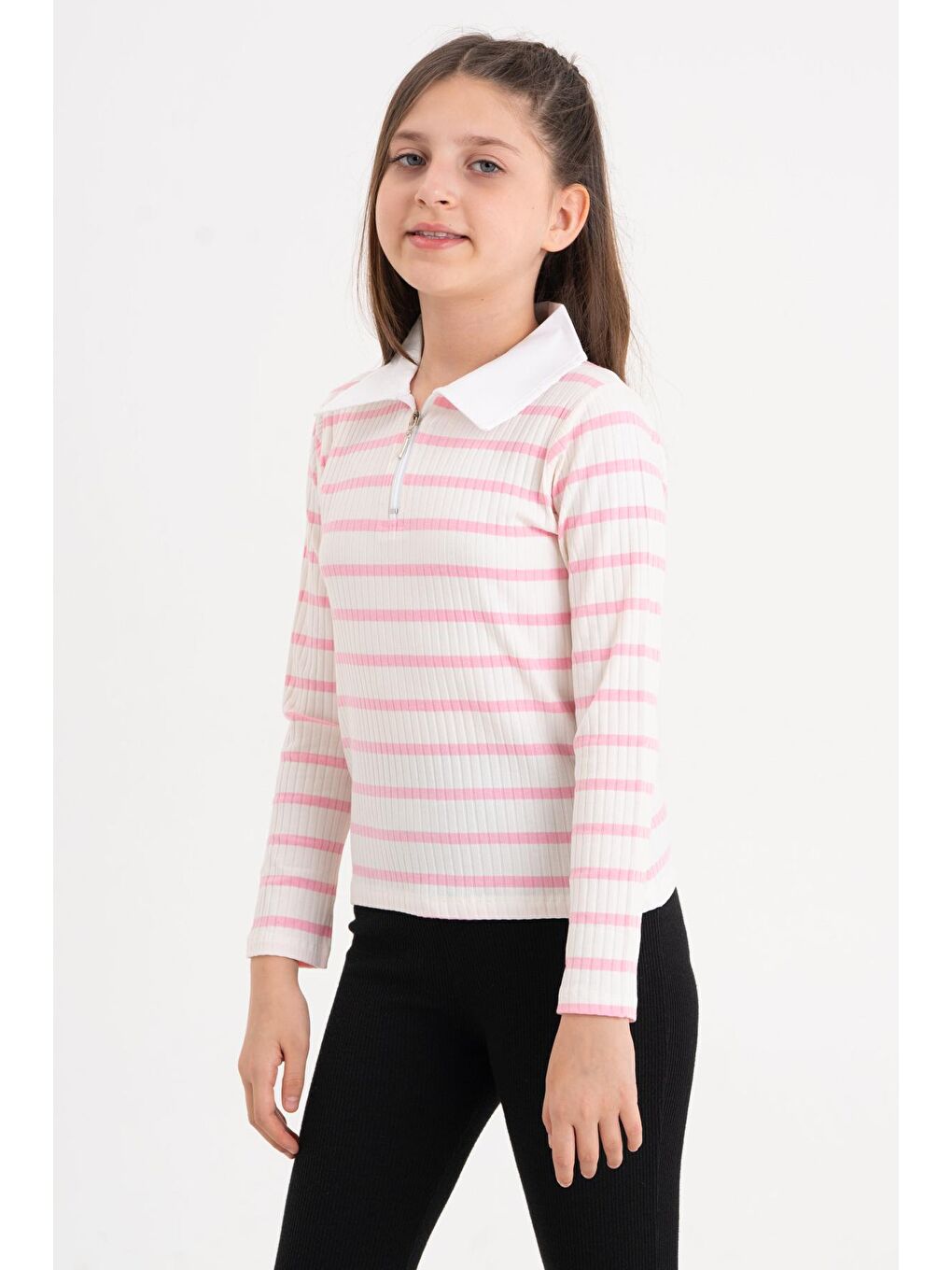 Kız Çocuk Pembe Fermuarlı 4-12 Yaş Sweatshirt - 23325-3-1