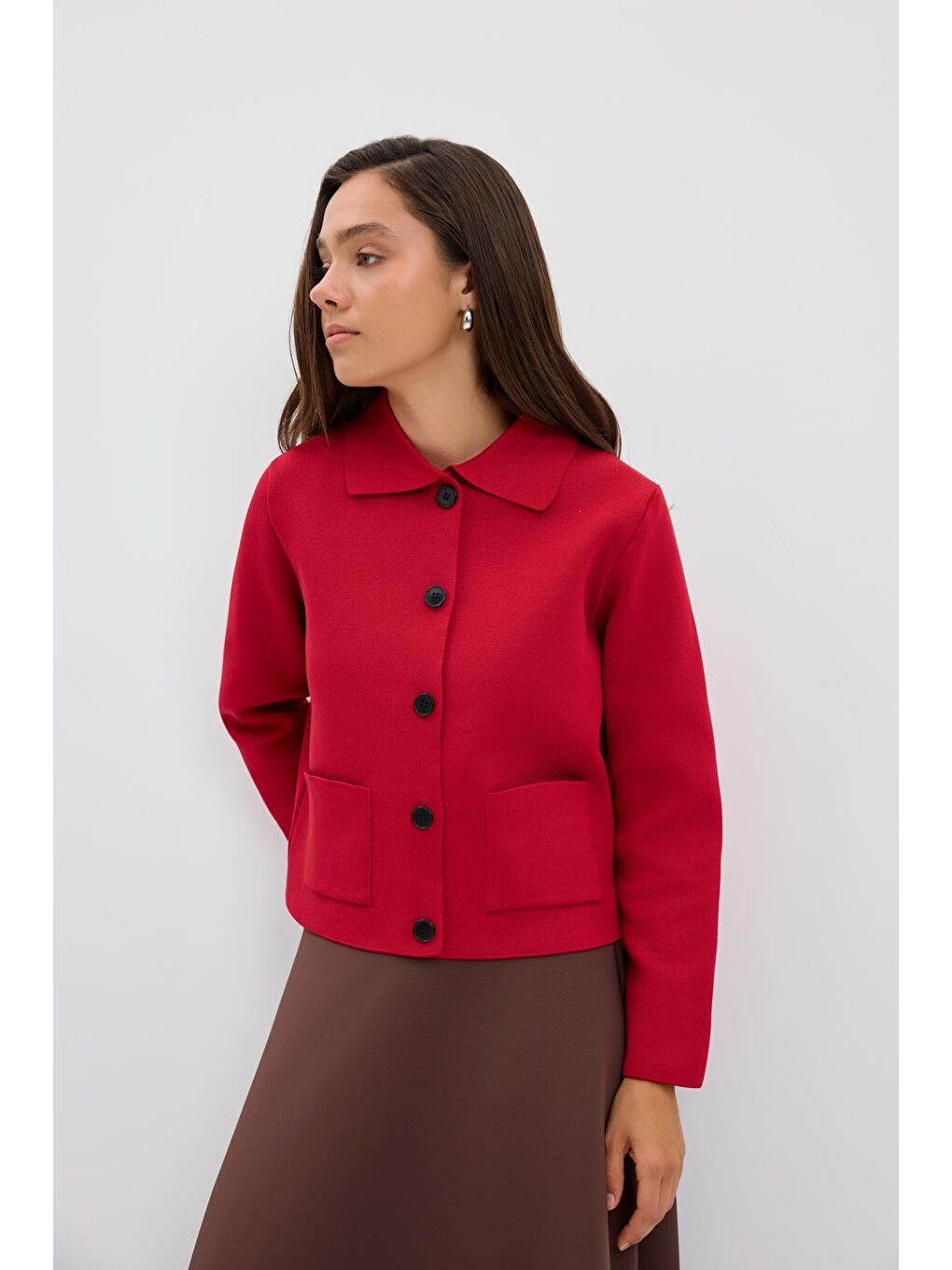 Düz Renk Midi Triko Hırka Kırmızı