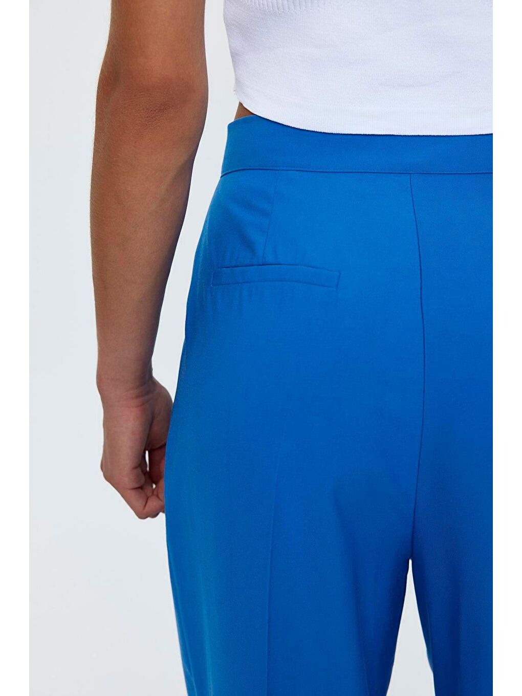 Pileli Palazzo Saks Mavi Kadın Pantolon-5