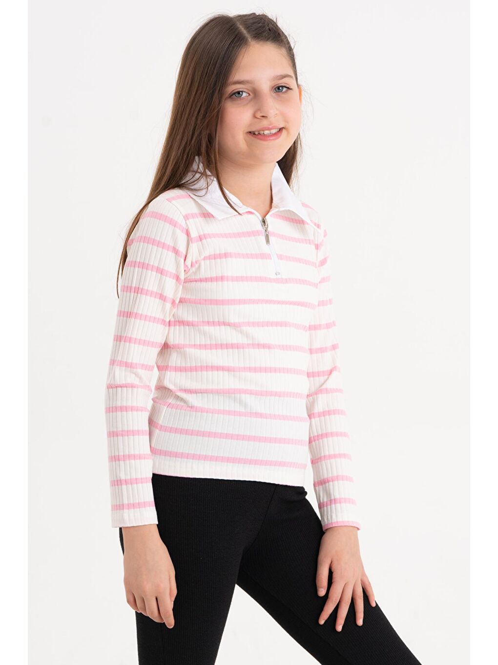 Kız Çocuk Pembe Fermuarlı 4-12 Yaş Sweatshirt - 23325-3-2