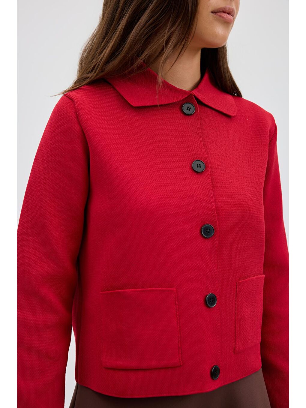 Düz Renk Midi Triko Hırka Kırmızı-3