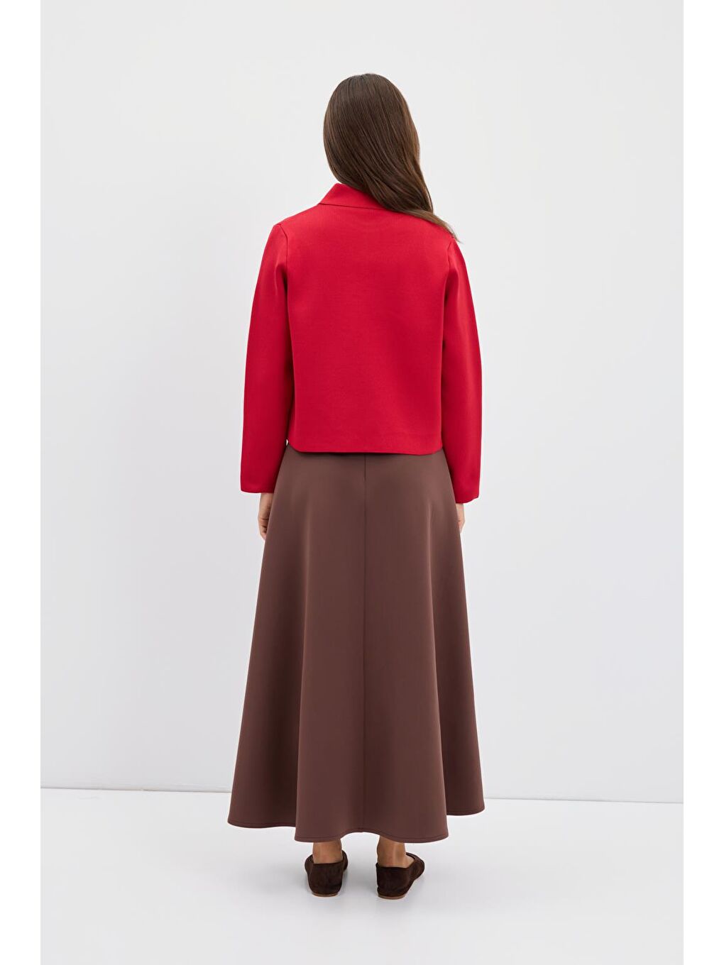 Düz Renk Midi Triko Hırka Kırmızı-4