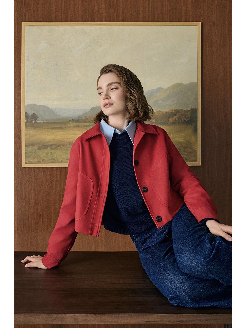 Kısa Süet Ceket Kırmızı-1