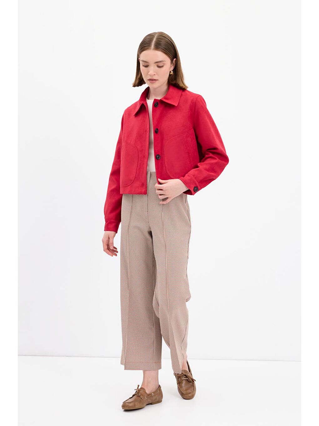 Kısa Süet Ceket Kırmızı-2