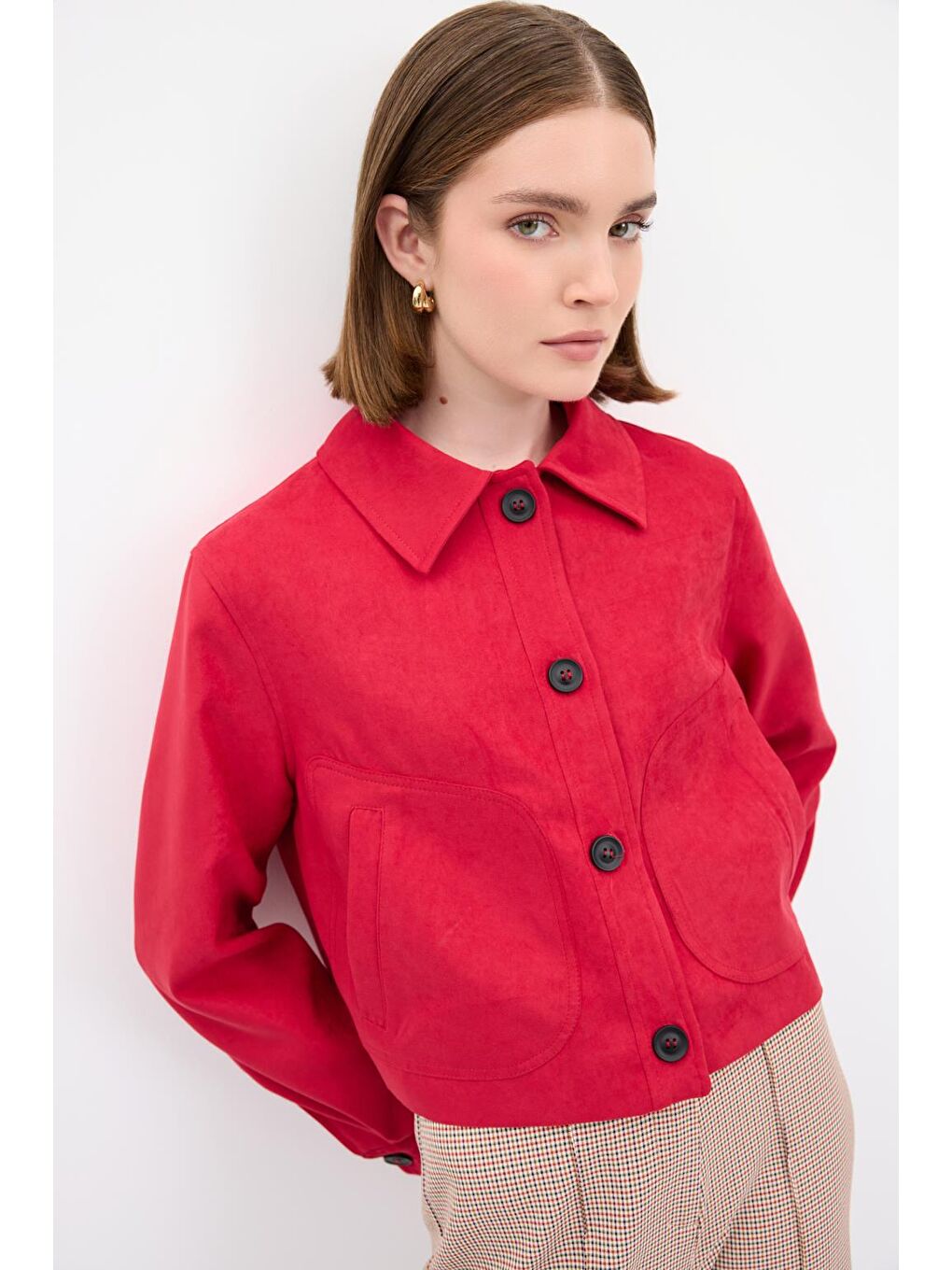 Kısa Süet Ceket Kırmızı-3