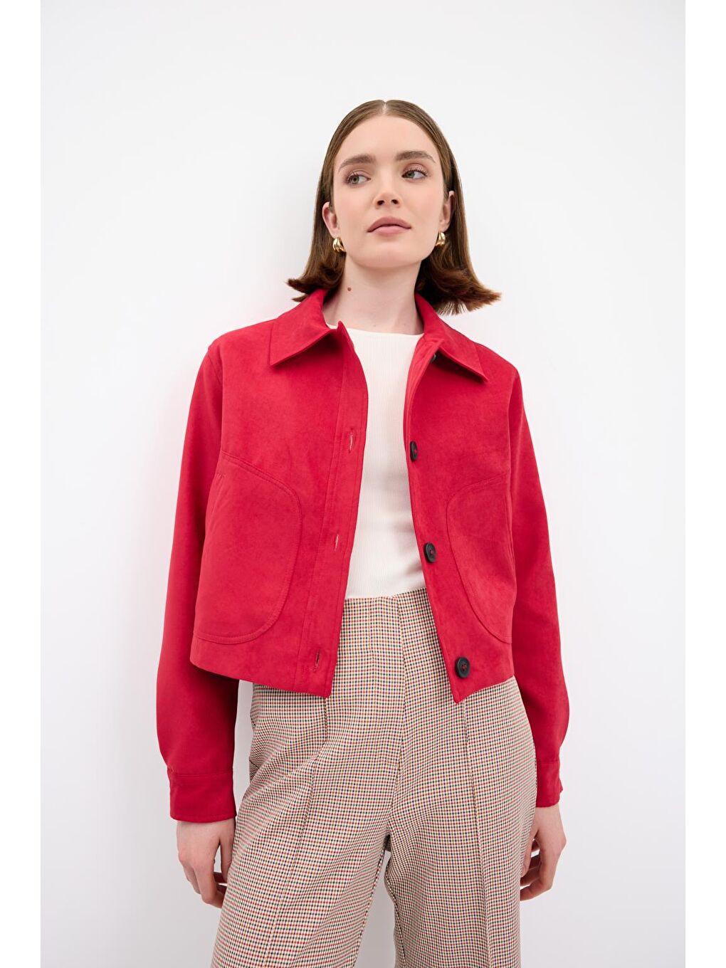 Kısa Süet Ceket Kırmızı-4