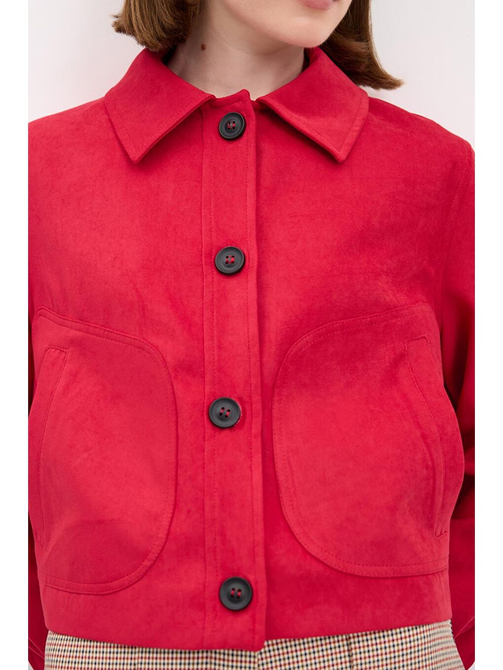Kısa Süet Ceket Kırmızı-5