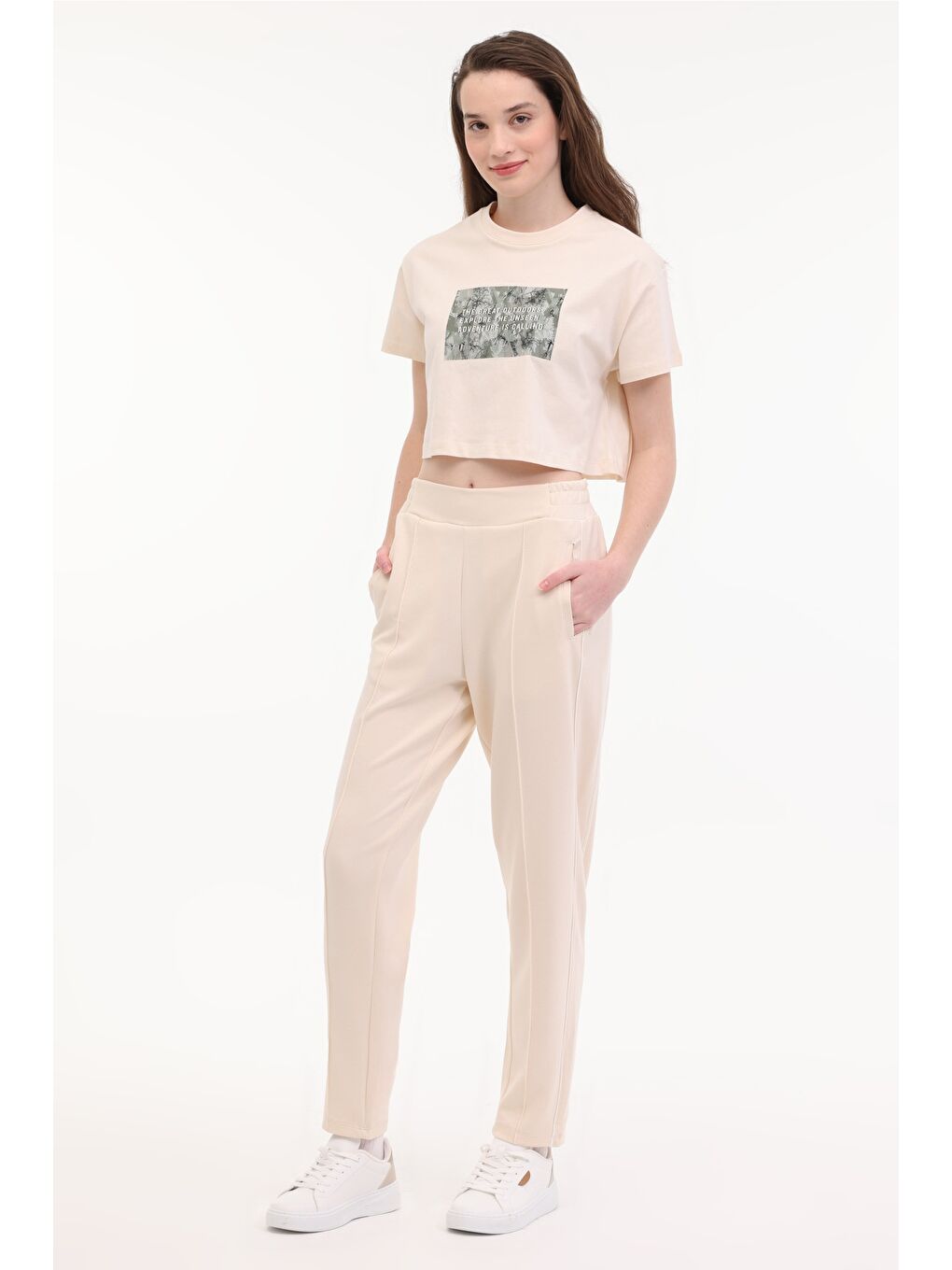 WL RENA 11OUTSS25105 5FX Bej Kadın Kısa Kol T-Shirt-2