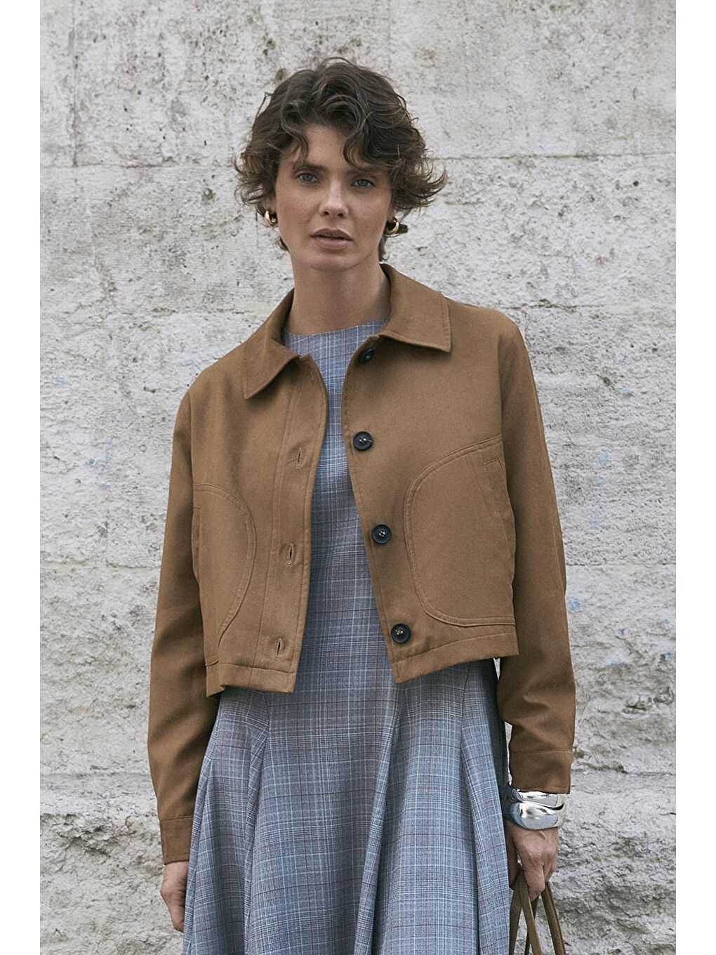 Kahverengi Kısa Süet Ceket Taba