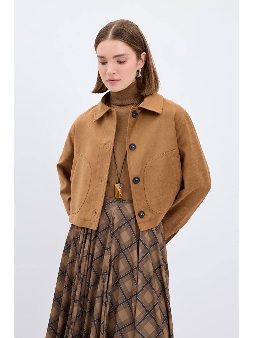 Kahverengi Kısa Süet Ceket Taba-1