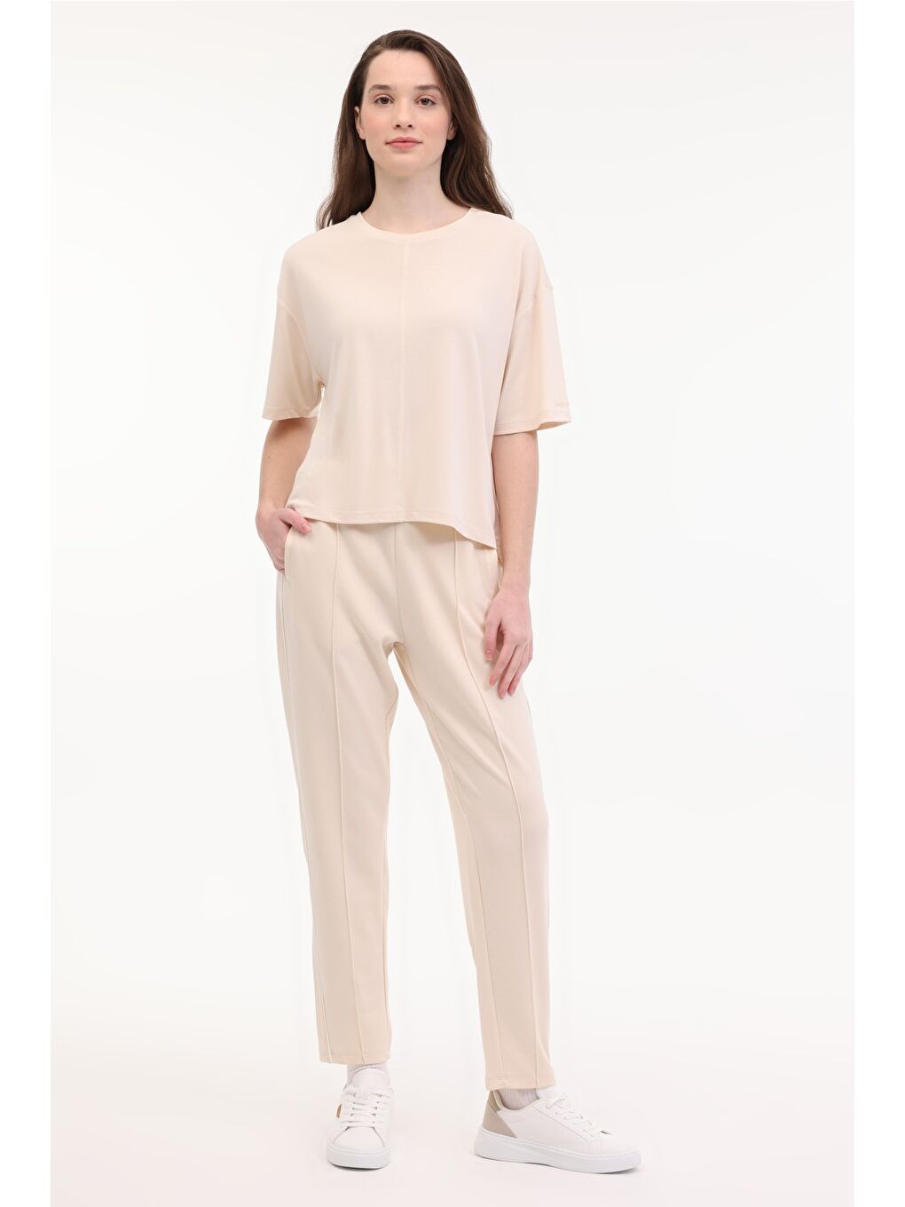 WL BRENDA 11CK612 5FX Bej Kadın Kısa Kol T-Shirt-2