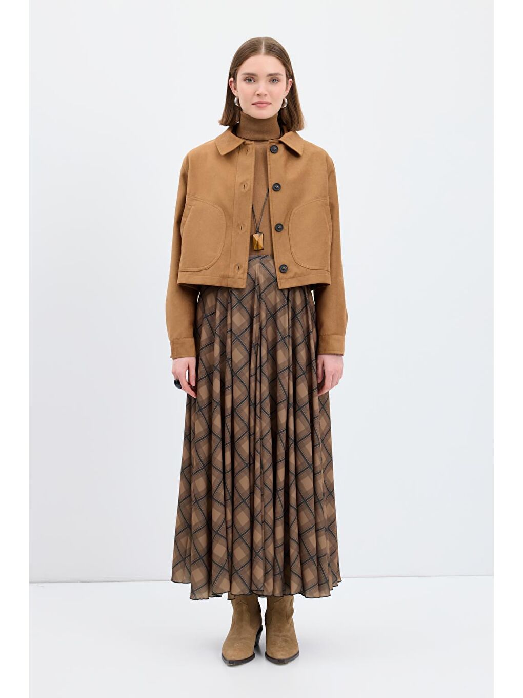 Kahverengi Kısa Süet Ceket Taba-5