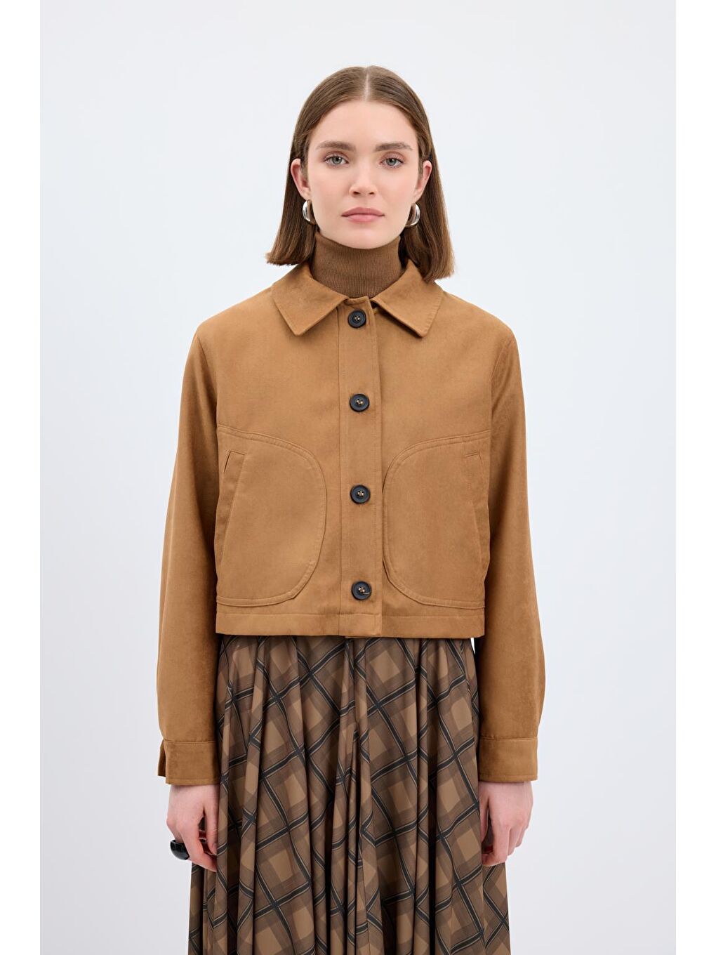 Kahverengi Kısa Süet Ceket Taba-6