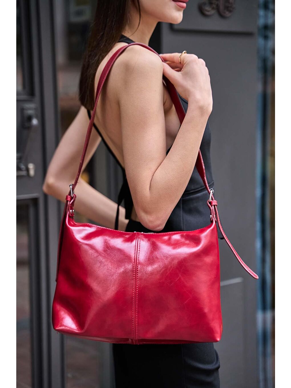 Fermuarlı Bucket Çanta Kırmızı-3