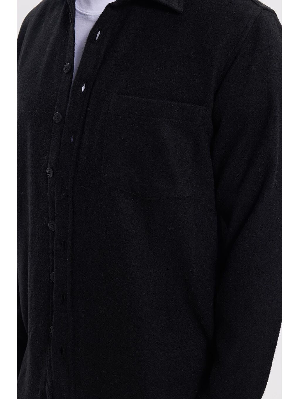 Erkek Regular Fit Klasik Kesim Düz Cepli Koyu Siyah Oduncu Gömlek-2