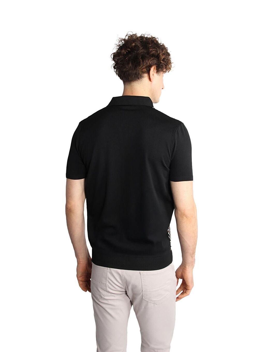Siyah Slim Fit Dar Kalıp Düğmeli Polo Yaka Desenli Kısa Kollu Triko Tişört-5