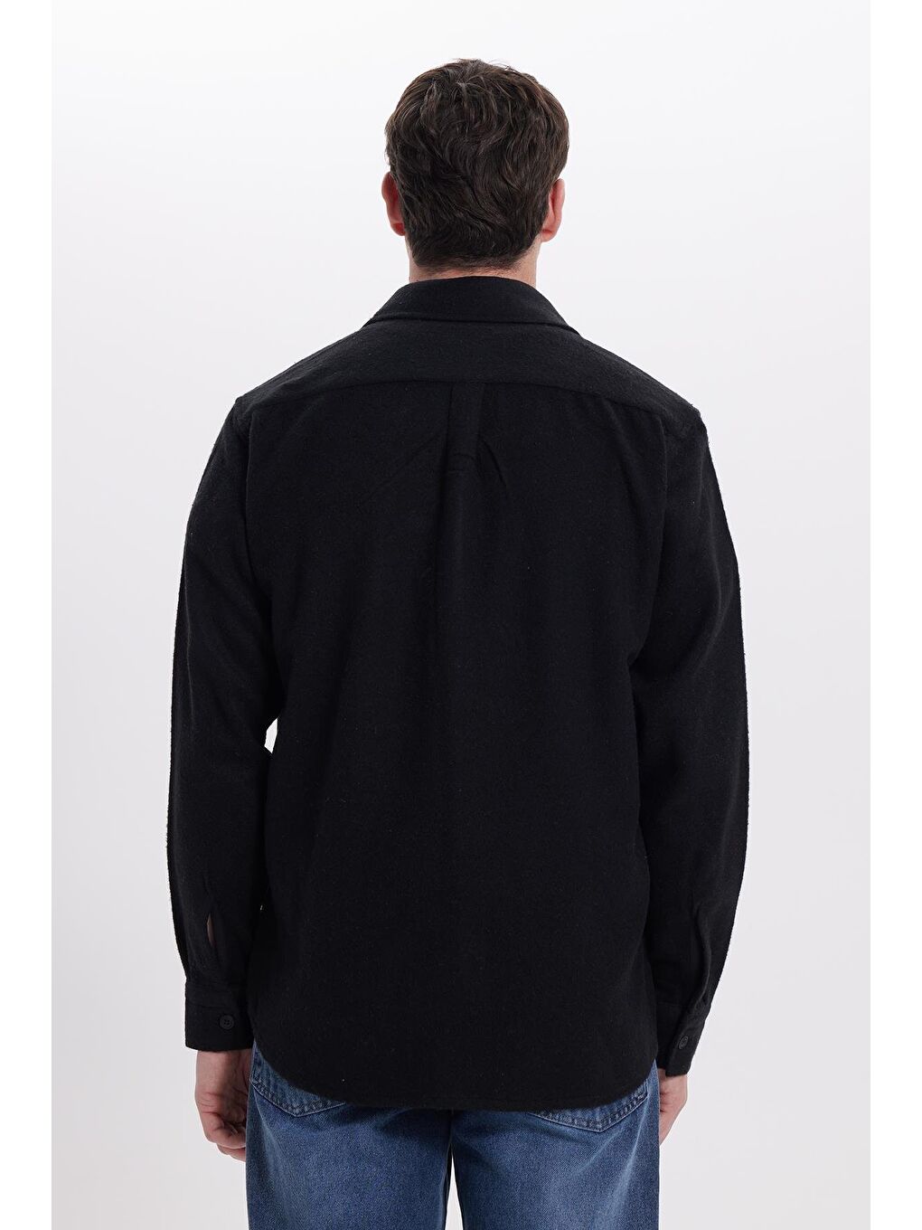 Erkek Regular Fit Klasik Kesim Düz Cepli Koyu Siyah Oduncu Gömlek-4