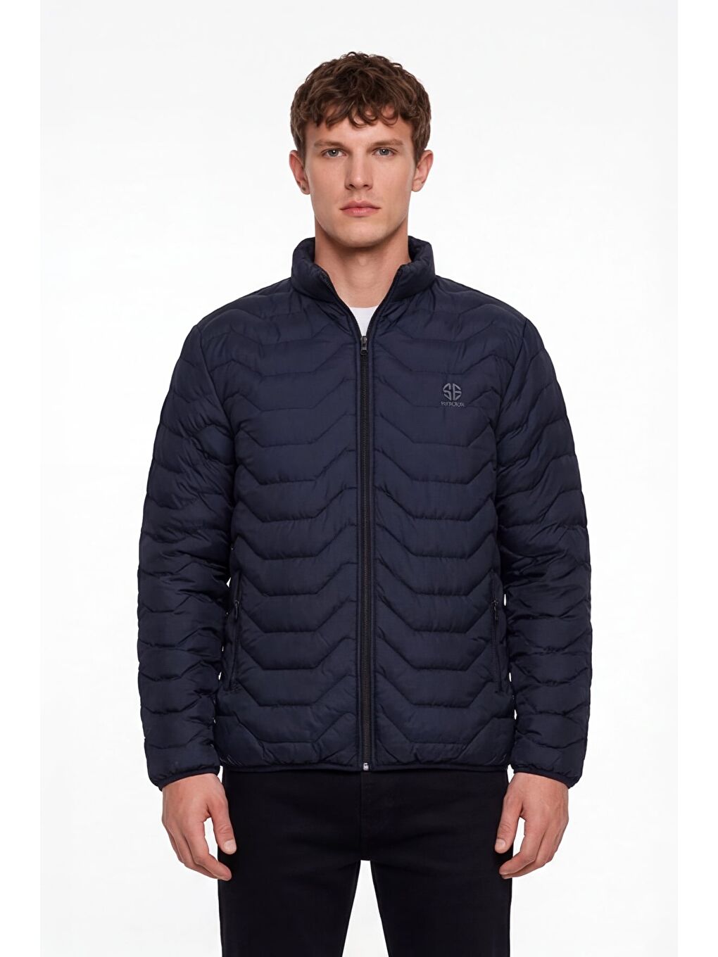 Erkek Lacivert Normal Kesim Regular Fit Dik Yaka Fermuarlı Mont