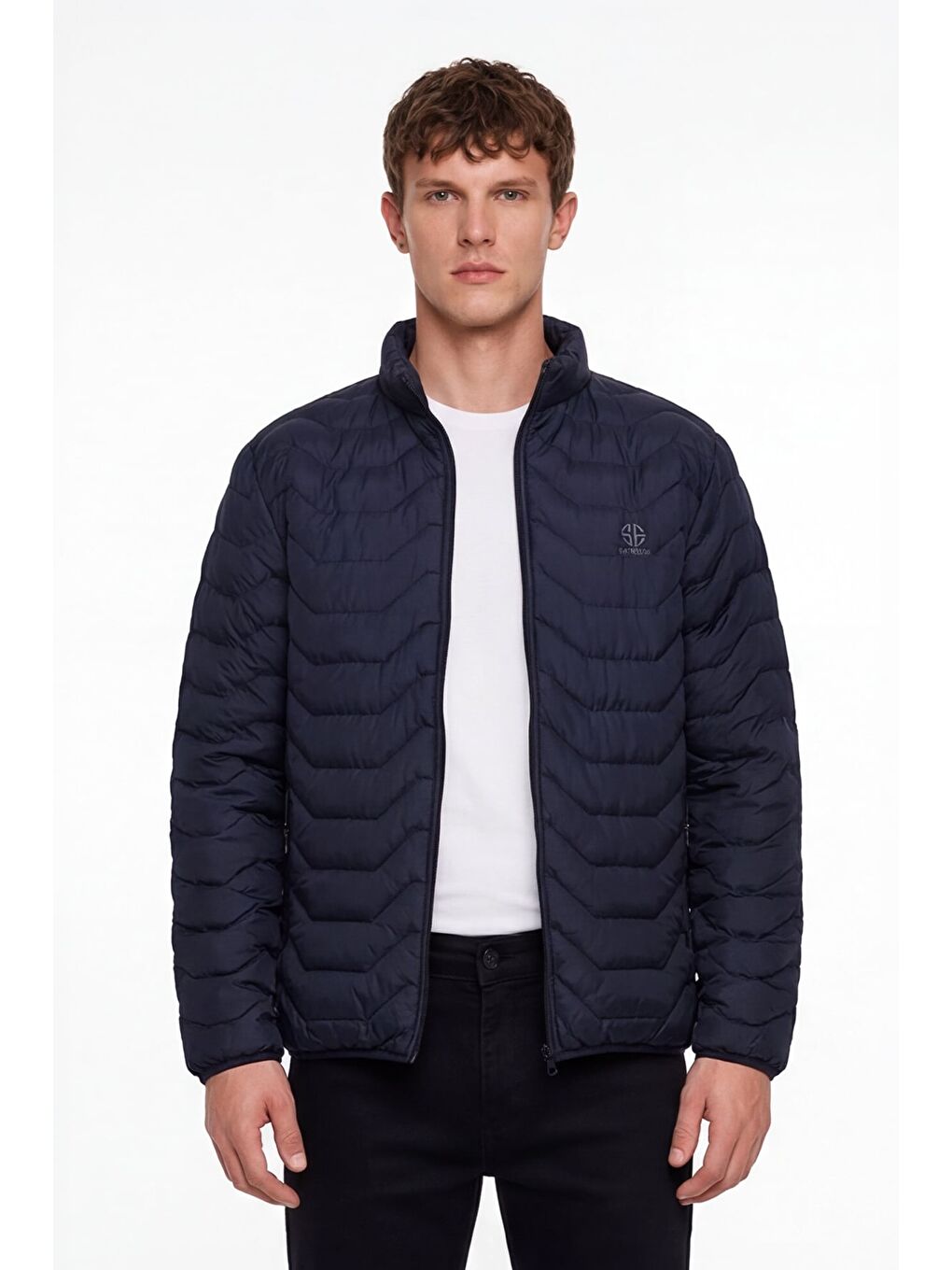 Erkek Lacivert Normal Kesim Regular Fit Dik Yaka Fermuarlı Mont-1