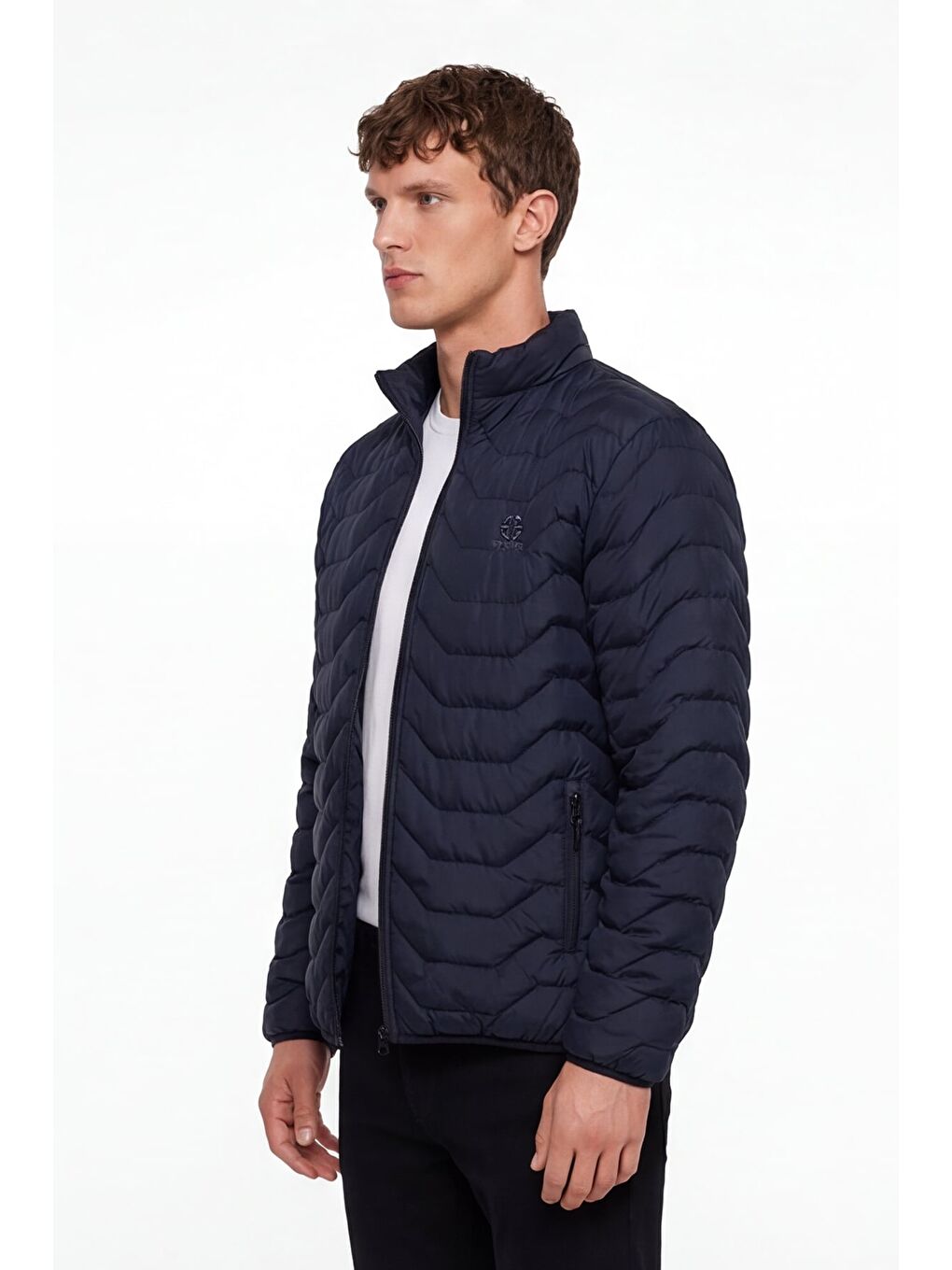 Erkek Lacivert Normal Kesim Regular Fit Dik Yaka Fermuarlı Mont-2