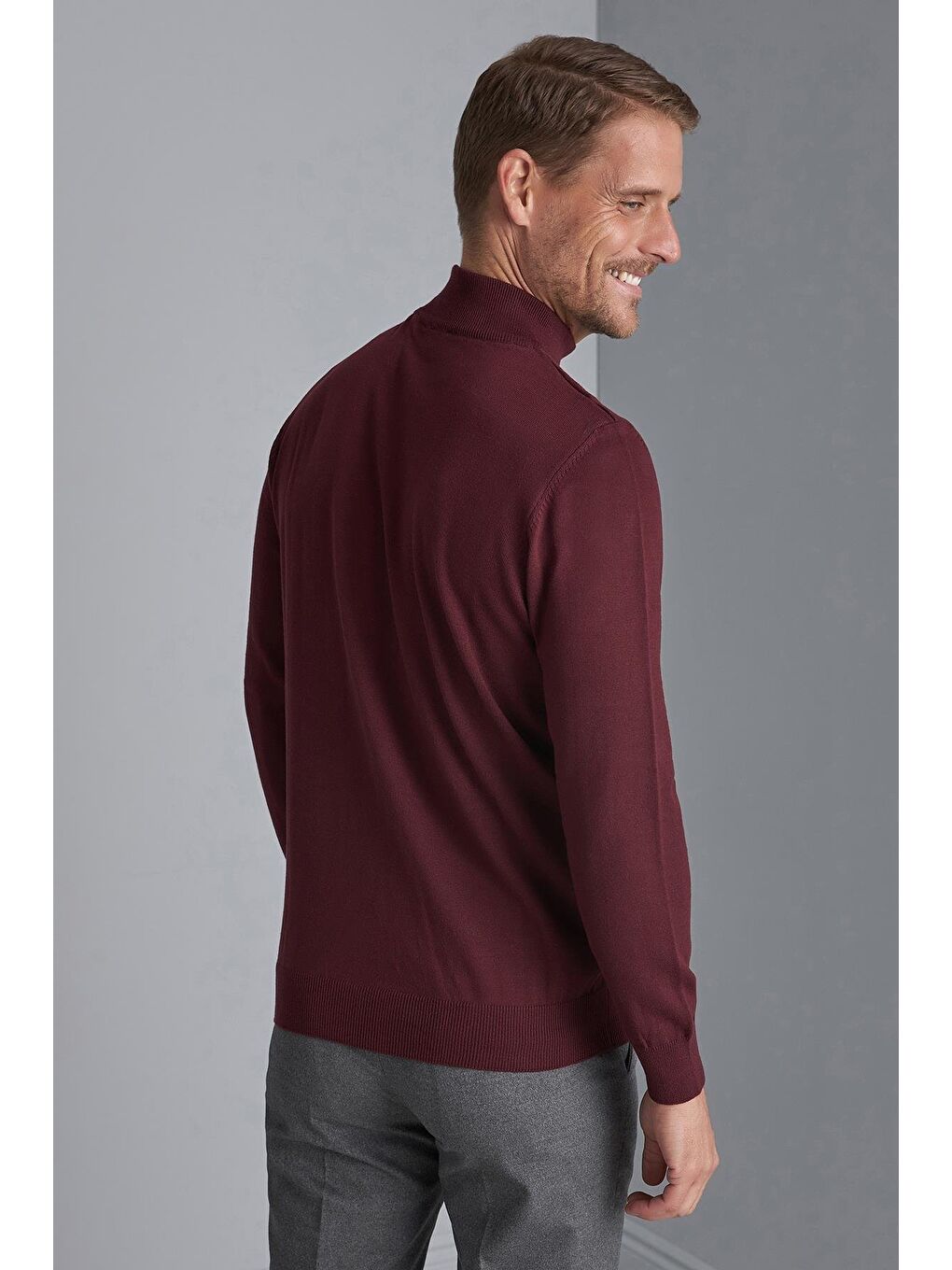 Bordo Dar Kalıp Yarım Balıkçı Düz Uzun Kollu Triko-2