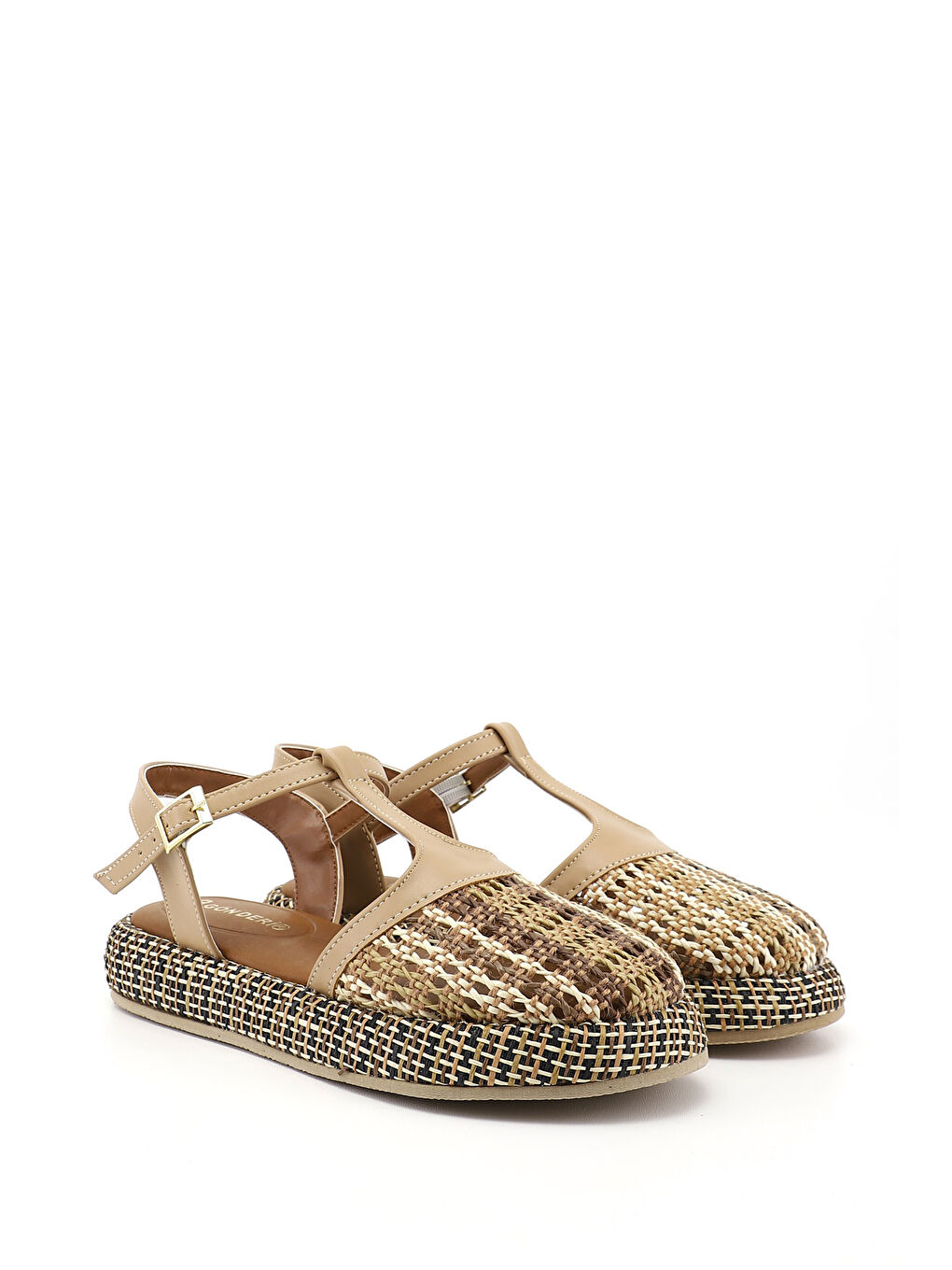 Bej Kadın AÇIK NUDE Hasır Örgülü Sandalet-1