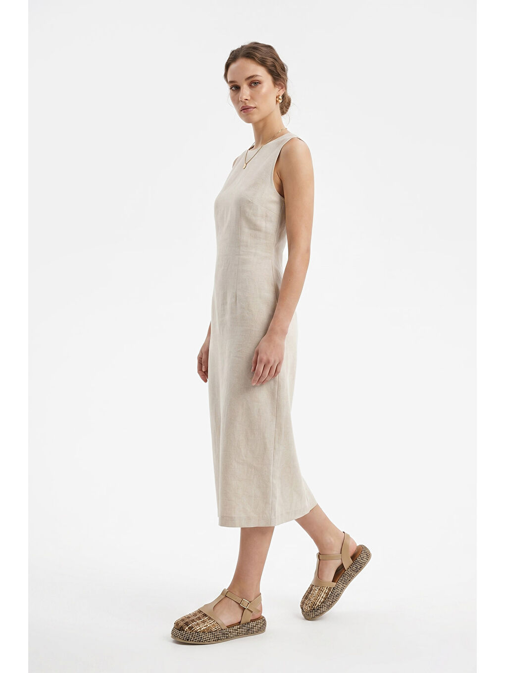 Bej Kadın AÇIK NUDE Hasır Örgülü Sandalet-2