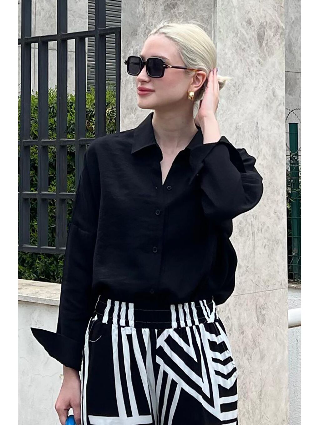 Siyah Uzun Kollu Oversize Gömlek Mg2003-1