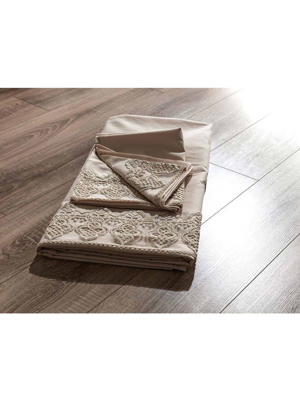 Karışık Fransız Dantelli Hüsna Çeyizlik Nevresim Takımı Cappucino-5