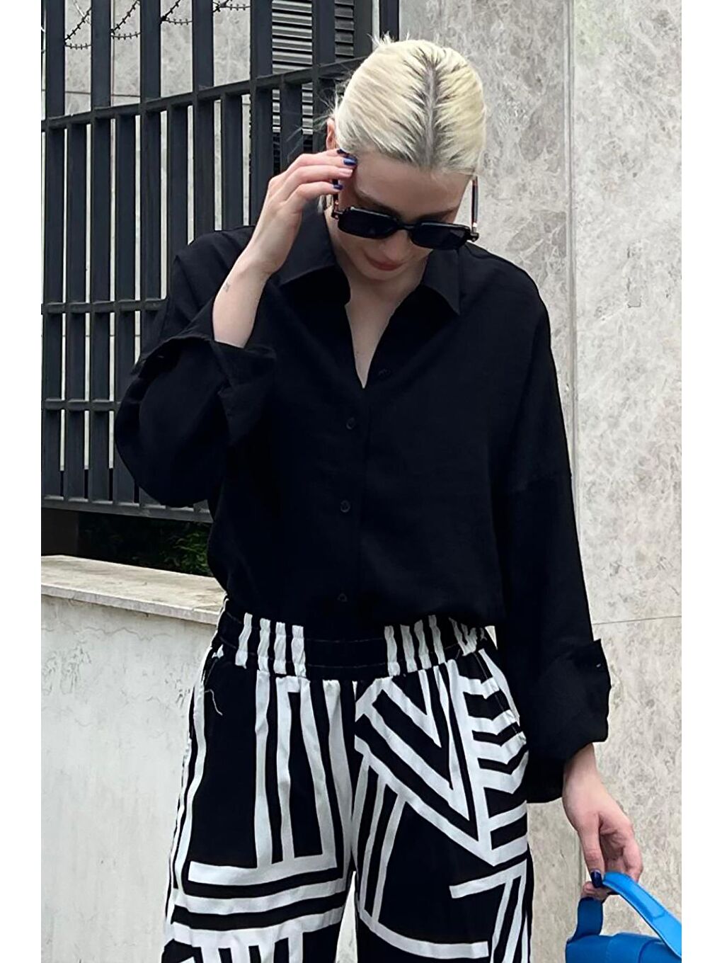 Siyah Uzun Kollu Oversize Gömlek Mg2003-2