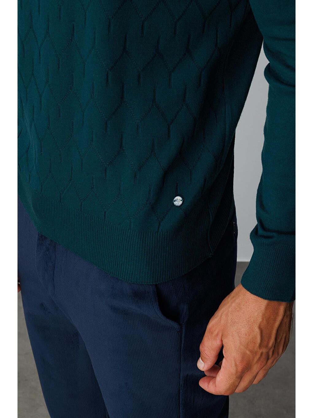 Yeşil Petrol Dar Kalıp Yarım Balıkçı Düz Uzun Kollu Triko-2