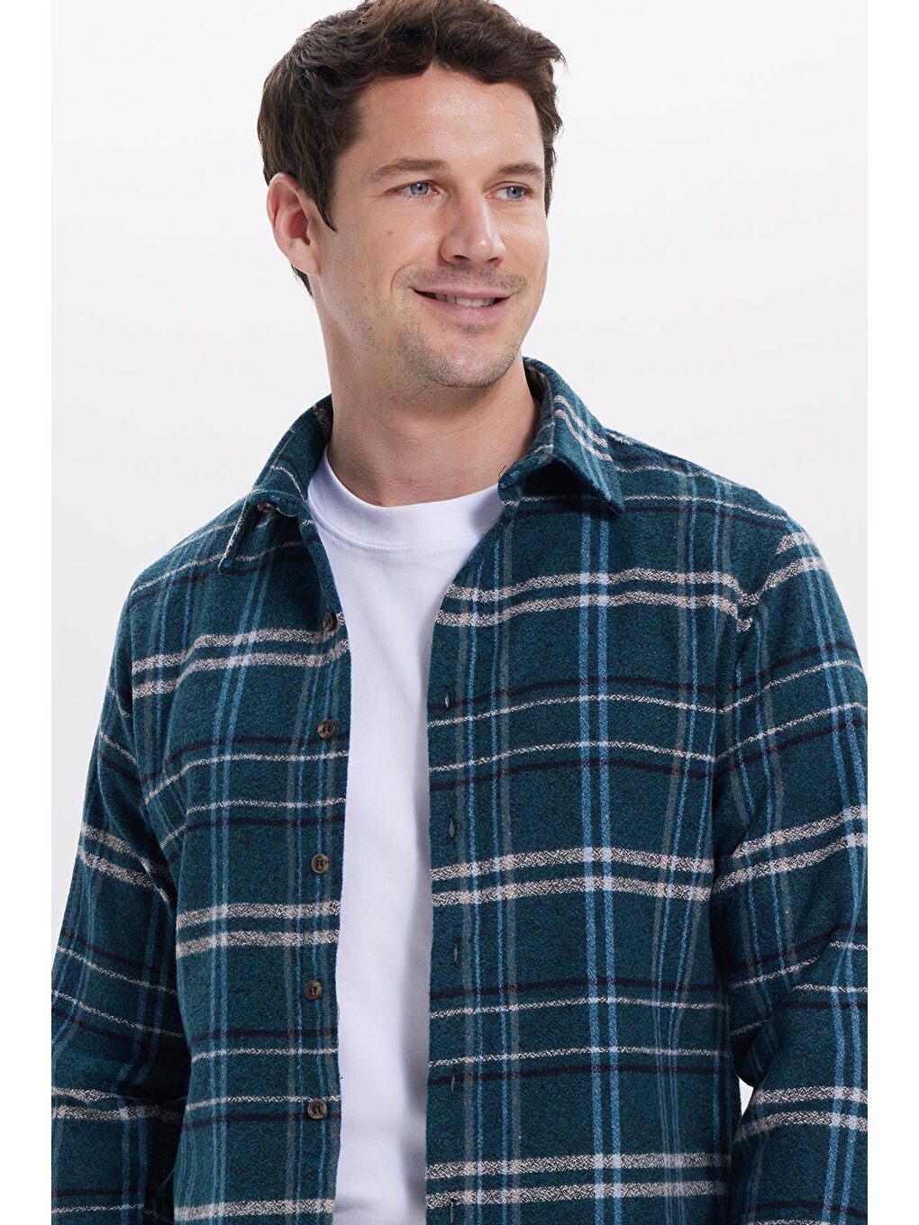 Yeşil Erkek Slim Fit Dar Kesim Kareli Kışlık Oduncu Gömlek