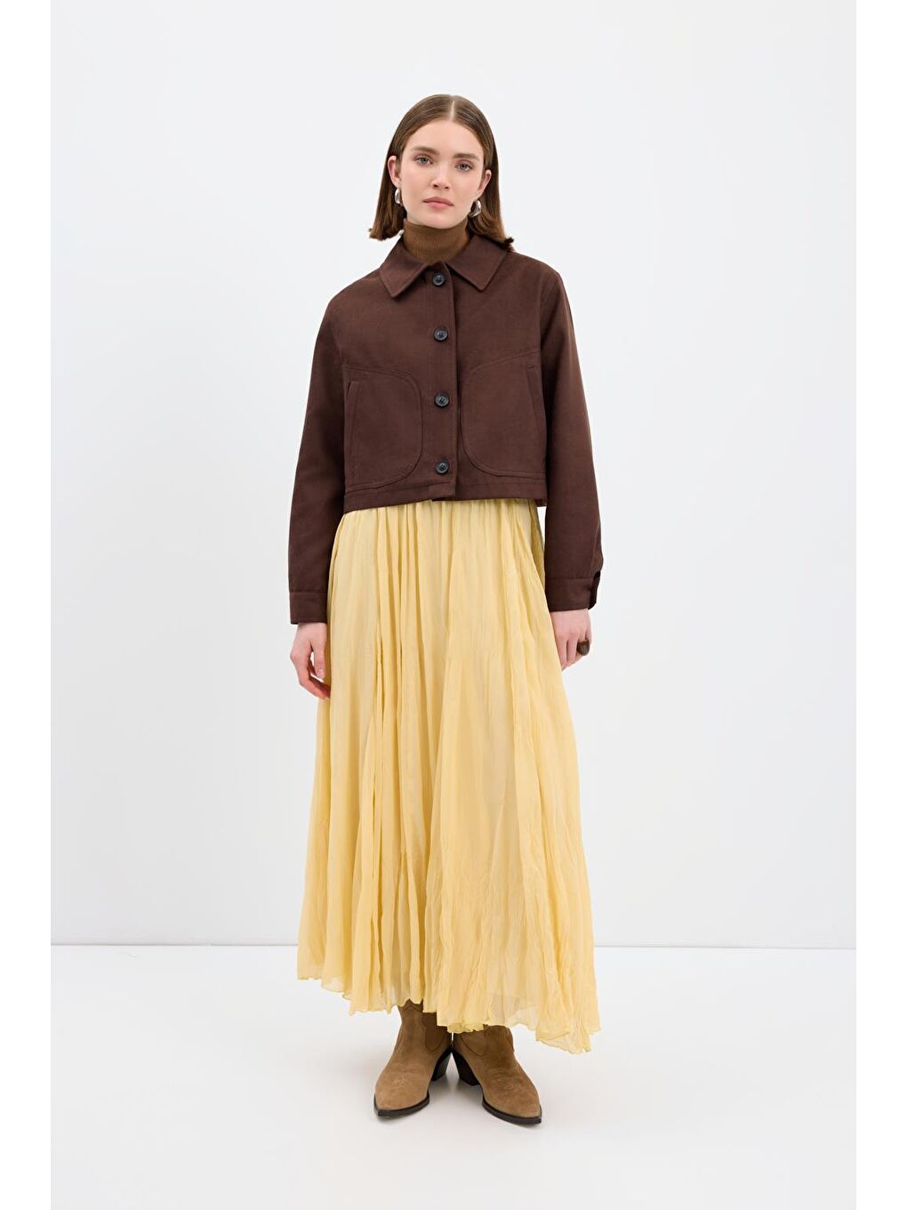 Kahverengi Kısa Süet Ceket Kahve-2