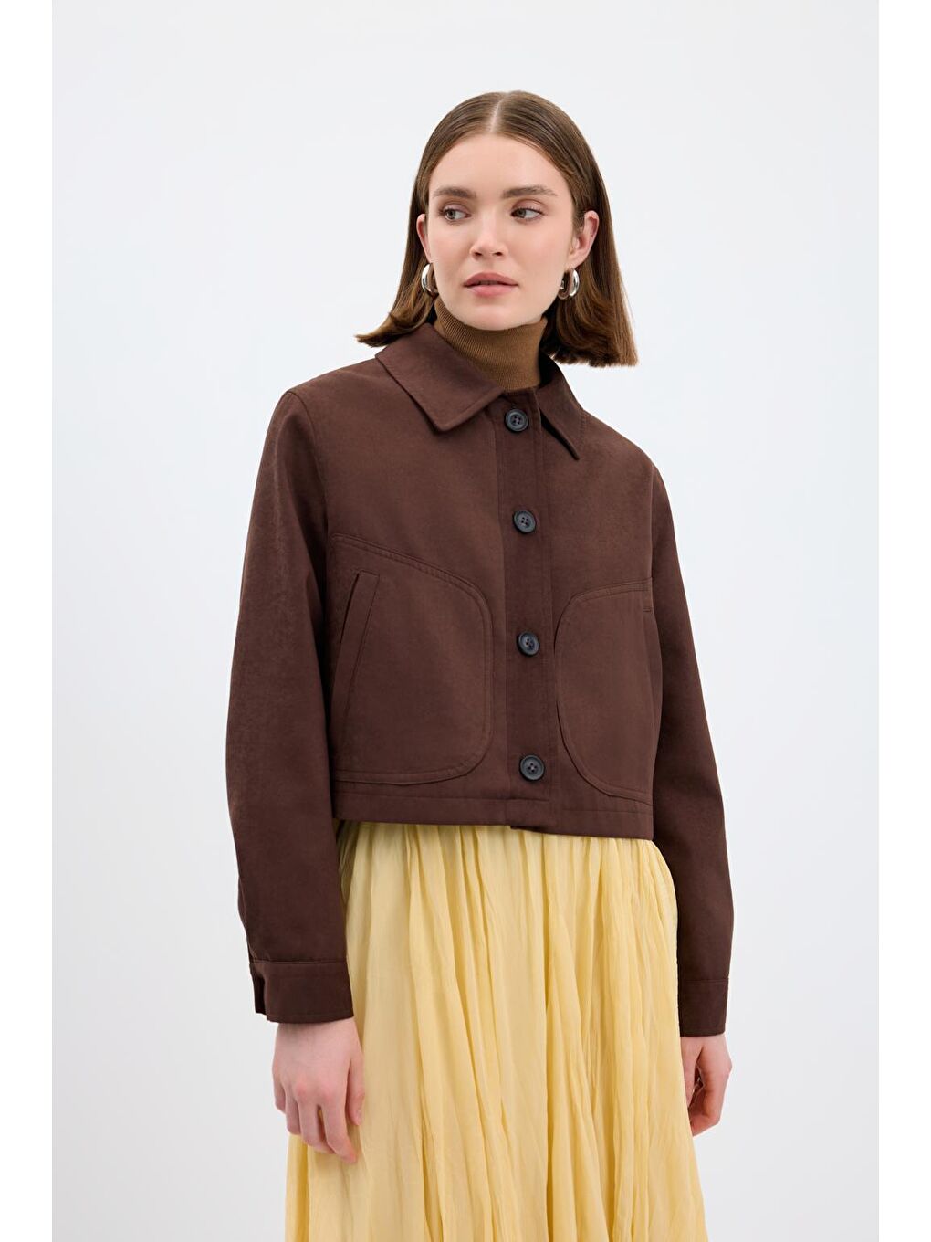 Kahverengi Kısa Süet Ceket Kahve-3