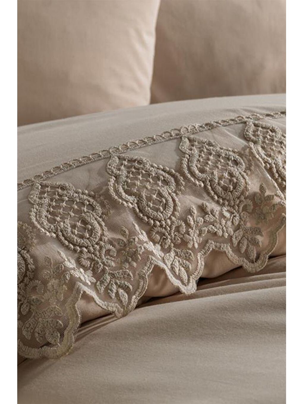 Karışık Fransız Dantelli Hüsna Çeyizlik Nevresim Takımı Cappucino-9