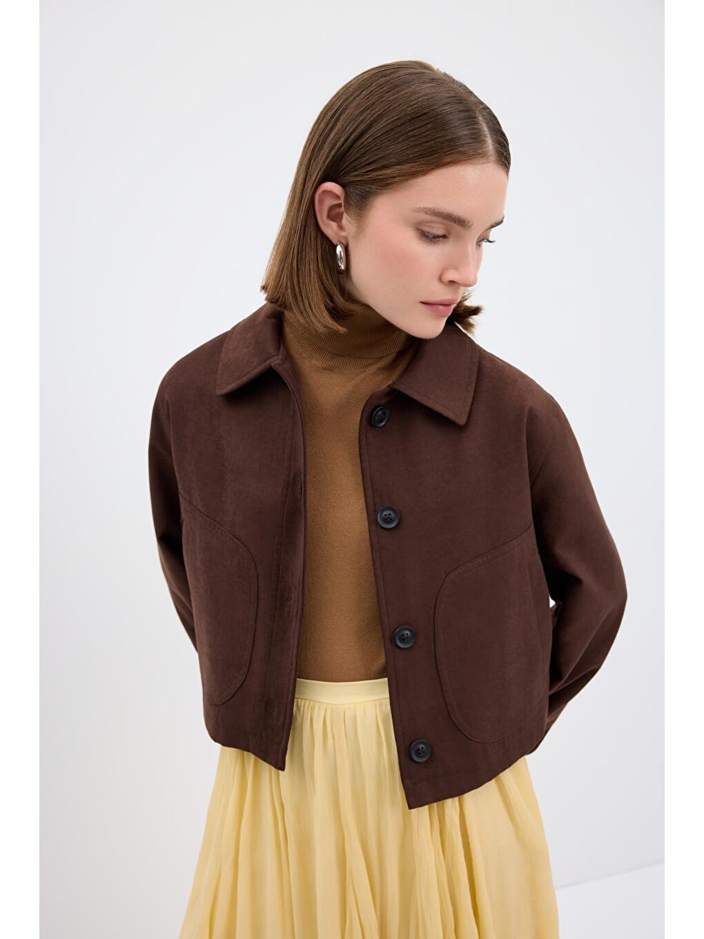 Kahverengi Kısa Süet Ceket Kahve-4