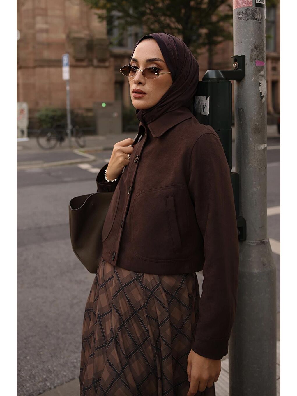 Kahverengi Kısa Süet Ceket Kahve-5