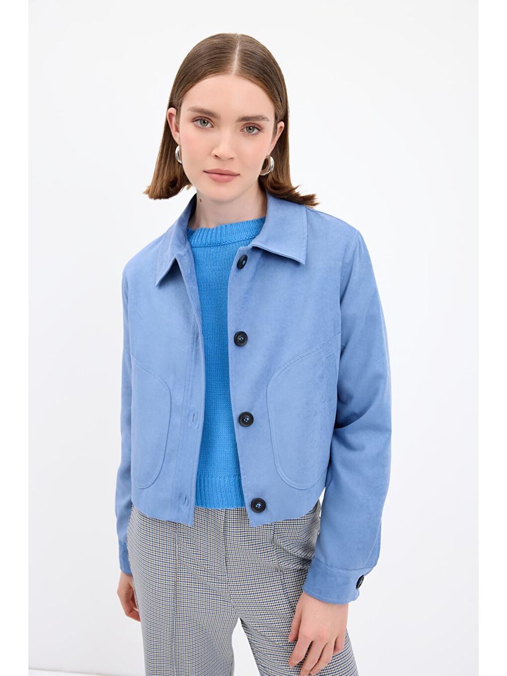 Kısa Süet Ceket Mavi-1