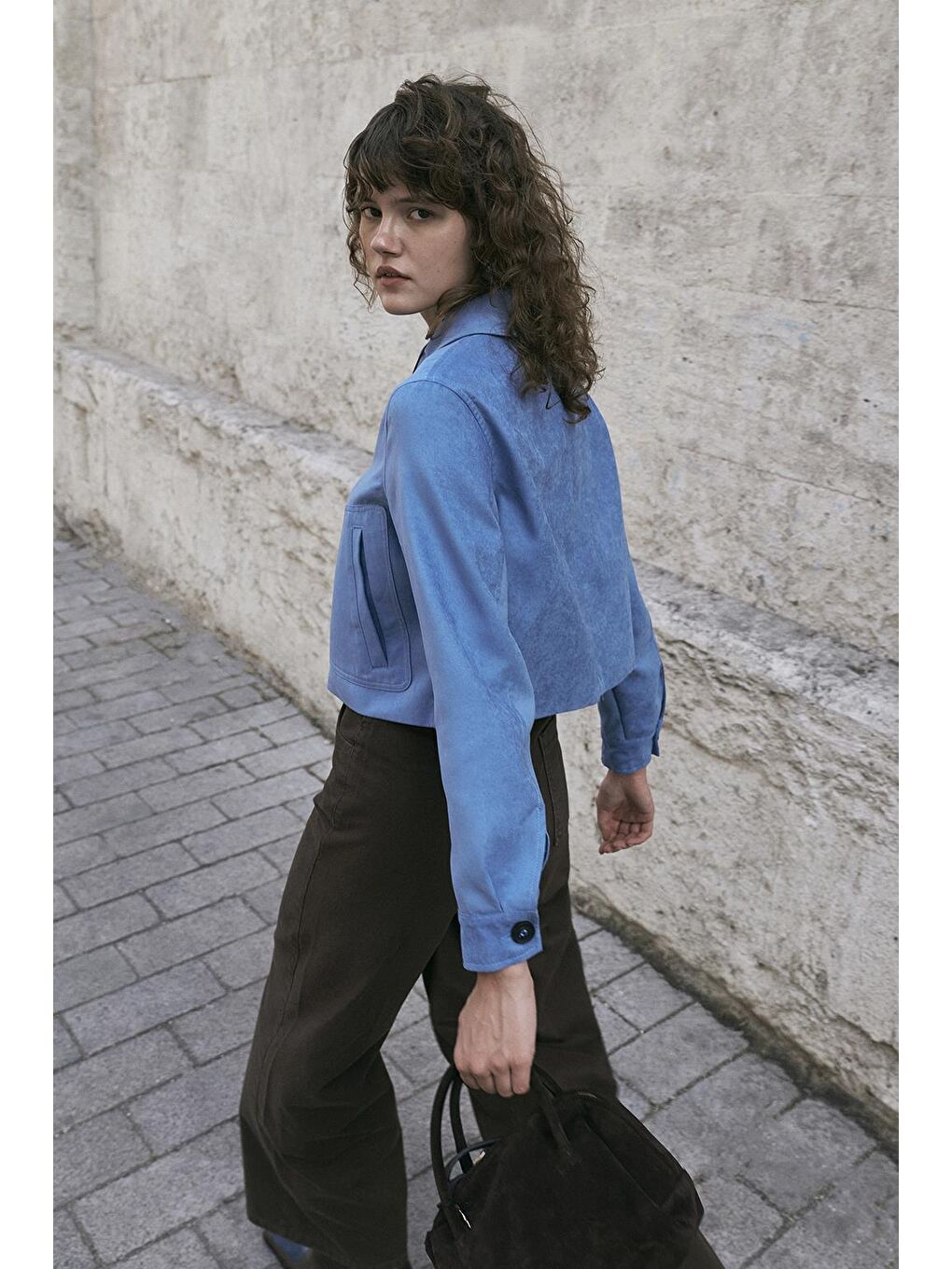 Kısa Süet Ceket Mavi-3