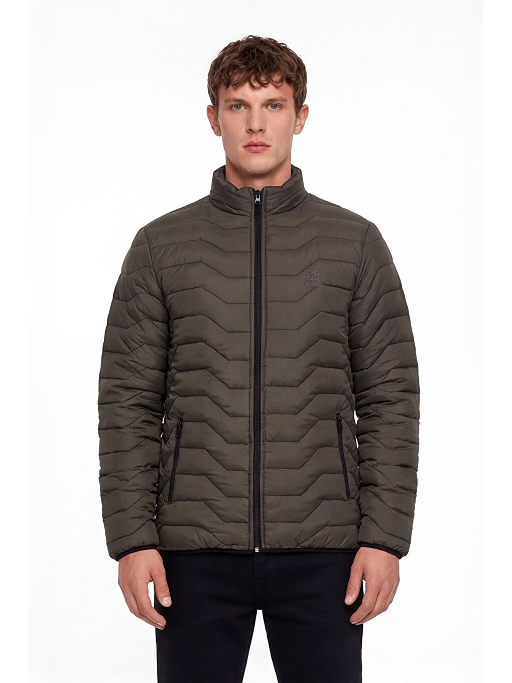 Erkek Haki Normal Kesim Regular Fit Dik Yaka Fermuarlı Mont