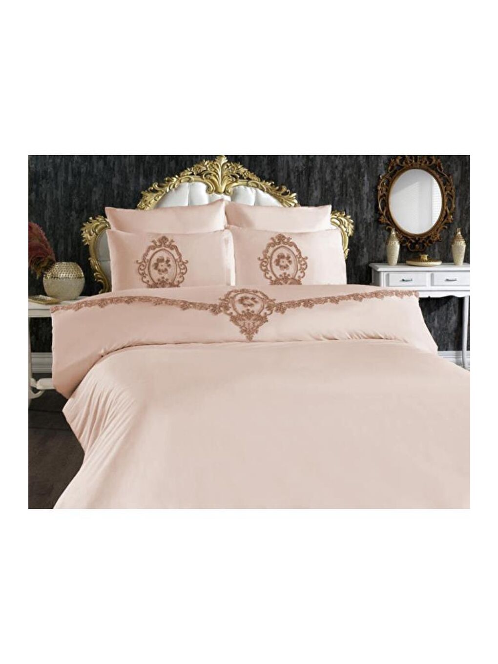 Fransız Güpürlü Suzi Çift Kişilik Nevresim Takımı Bej-2